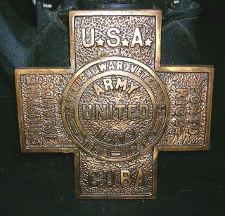 Spanish American War Veterans 1898 - 1902 Grave Marker Medallion Flag Holder 6 "