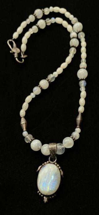 Vintage Sterling Silver Moonstone Pendant Necklace 16 " A002