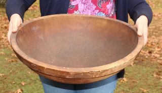 Large 21 Inch Antique Early 19thc England Primitive Maple Wood Bowl,  Nr