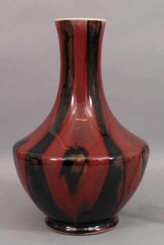 19thC Antique Chinese Qing Flambe Sang de Boeuf Oxblood & Black Porcelain Vase 2