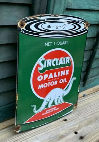 VINTAGE 1950 ' S SINCLAIR OPALINE PORCELAIN OIL CAN SIGN GAS STATION MOTOR OIL 3