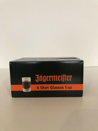 Limited: Set Of 6 Frosted Jagermeister Shot Glasses 1 Oz.  Glass Relief Logo