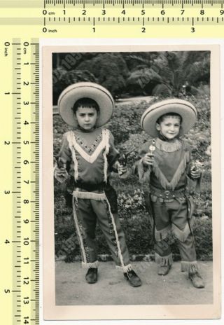 Boys Cowboys W Toy Gun Revolvers,  Kids Children Portrait Vintage Photo
