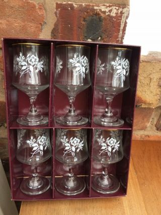 Vintage/ Retro Dema Windsor Rose Wine Glasses X 6 Boxed /christmas
