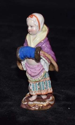 Meissen Figurine - Lady W/ Purple Cape & Blue Handmuff - Model No:1.  - 3.  75 " H -
