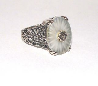 Antique/vintage Sterling Silver Camphor Glass Art Deco Ring Filigree Ornate