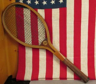 Vintage 1920s Aj Reach Co.  Antique Wood Tennis Racquet Defender Great Display