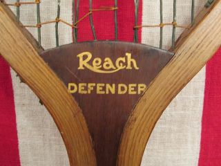 Vintage 1920s AJ Reach Co.  Antique Wood Tennis Racquet Defender Great Display 2