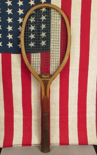 Vintage 1920s AJ Reach Co.  Antique Wood Tennis Racquet Defender Great Display 3