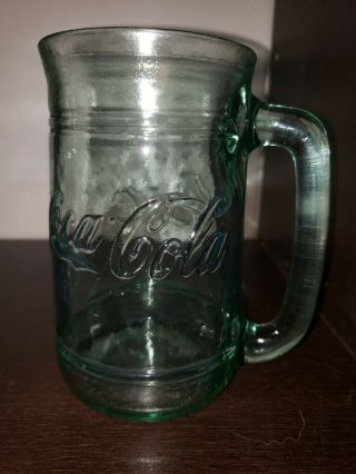1 Vintage Coca Cola Green Glass Mugs Heavy Duty Handle