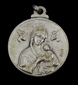 Our Lady Of Perpetual Help Medal 800 Silver Sacred Heart Of Jesus Vintage