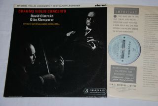 Columbia Uk Stereo Lp Sax 2411 - Oistrakh / Klemperer - Brahms Violin Concerto