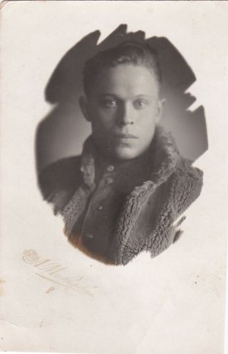 1945 Handsome Young Man In Fir Coat Red Army Old Soviet Russian Photo Gay Int
