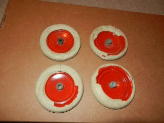 4 A C Gilbert Erector " Dm " Wheels W/tires,  Red,  Late 1926 Vintage,