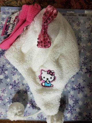 Girls Kids Youth Hello Kitty Sanrio Hat & Gloves Mittens Set