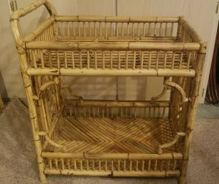 Vintage Chinese Chippendale Rattan Bar Cart Chinoiserie Brighton Pavilion Bamboo