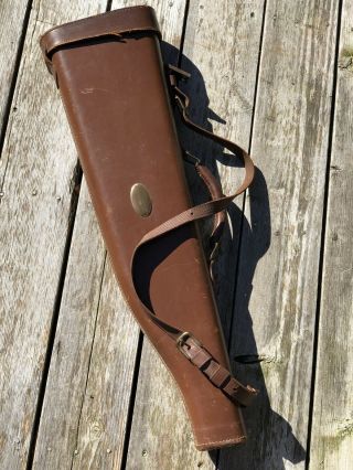 Vintage Redhead Leg Of Mutton Hard Brown Leather Gun Riffle Case Made In The Usa