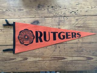 Vtg 40s - 50s Rutgers University Souvenir Full Size Pennant W/ Felt Letters