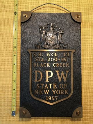 Antique Cast Bronze Or Brass York State Gov Dpw Black Creek Wall Plaque 1957