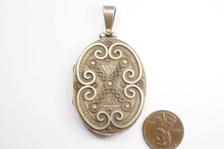 Antique Victorian English Sterling Silver Photo Memento Locket Pendant C1881