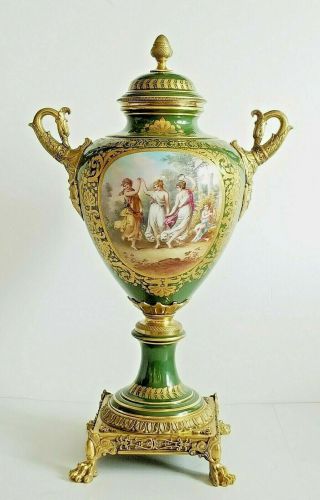 Superior Large 19c French Sevres Porcelain Gilt Bronze Vase