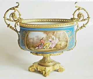 19c French Sevres Porcelain Gilt Bronze Centerpiece Bowl Vase