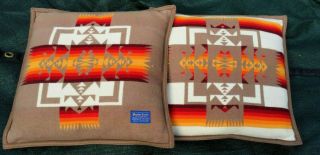 (2) Vintage Pendelton Beaver State Chief Joseph Wool Throw Pillow Set 21 " X 21