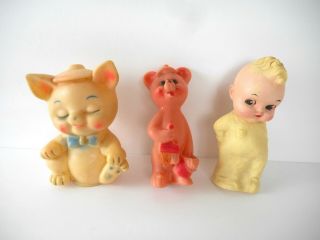 3 Vtg 60s Small Squeaker Toys Dreamland Creations Rubber ? Bare Bottom Baby