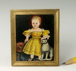 Dollhouse Miniature Oil Painting,  Artisan Betty Spice,  Folk Art Cat,  1:12 Estate
