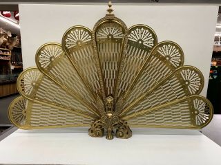 Vintage Brass Peacock Fireplace Screen Folding Fan