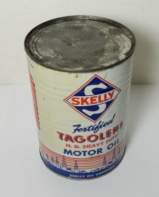 Vintage Skelly Fortified Tagolene Heavy Duty Motor Oil Can 1 Quart