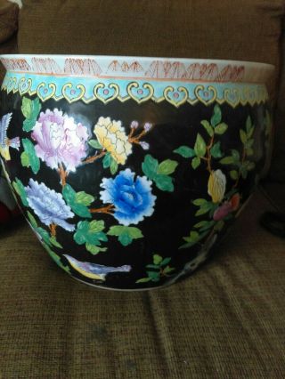 Vintage Asian Porcelain Koi Fish Bowl Jardiniere Floral Planter 10x13x10