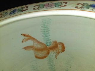 Vintage Asian Porcelain Koi Fish Bowl JARDINIERE Floral Planter 10X13X10 3
