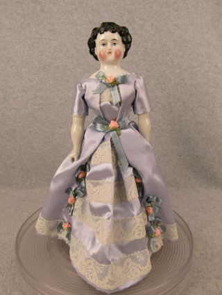 14 " Antique German Dolly Madison China Shoulder Head Doll 1870 W Molded Hair Bow