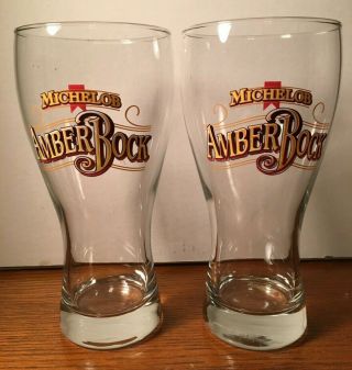 2 Michelob Amber Bock Pint Beer Glasses.