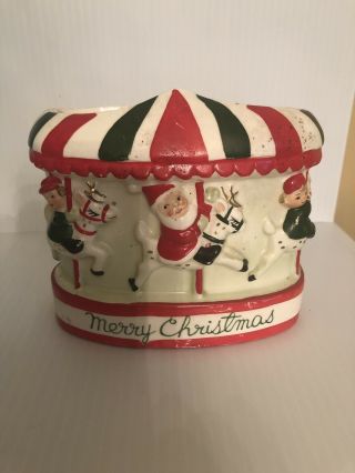 Vintage Ceramic Merry Christmas Santa On Reindeer Carousel Planter Relpo Japan