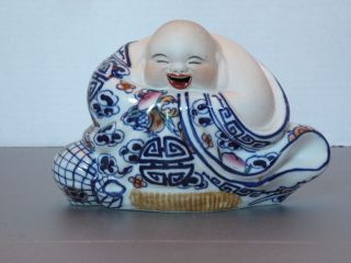 Alm217 Chinese Blue & White Porcelain Hvashang Laughing Buddha 5 X 7 "