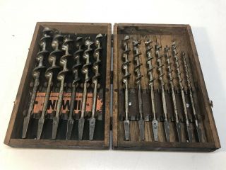 Vintage Irwin Auger Brace Drill Bit Set 13 Pc Wooden Box Made In Usa