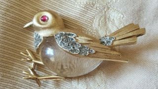 Trifari - Alfred Philippe Jelly Belly Sparrow Bird Brooch Rare Vintage Signed