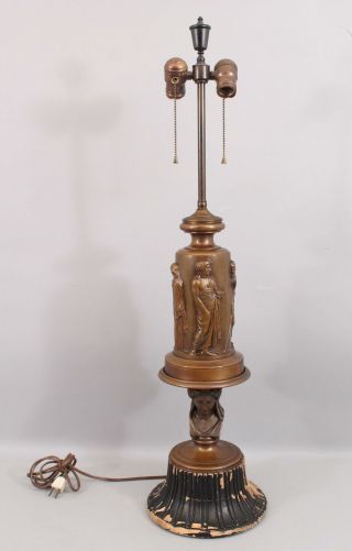 19thc Antique French,  Signed Barbedienne Bronze Moderator Oil Lamp,  Electrified