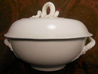 Fine & Rare 18th Cen.  English Creamware Covered Serving Dish,  Twined Handles