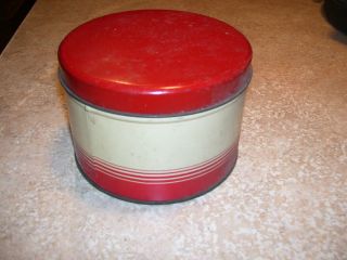 Vintage Kitchen Red And Tan Metal Canister Tin
