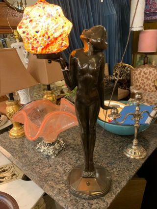 Art Deco Nude Lady Figural Floor Standing Lamp With Copper Finish Unmarked