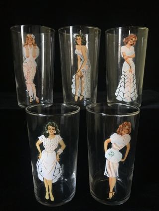 Vintage Federal Drinking Glasses Nudie Peek - A - Boo Risque Pin Up G - Rated Set Of 5
