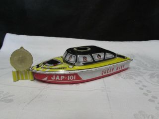 Vntg Toy Tin Steam Boat Ship Queen Mary Jap - 101 1960s Water Craft Great Litho