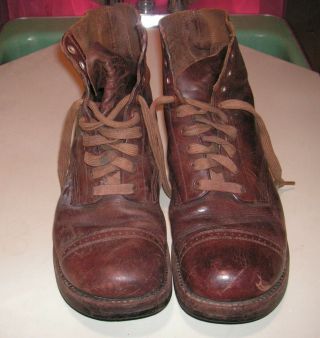 Vintage 1940s Ww2 U S Army Leather Boots - Sz 9