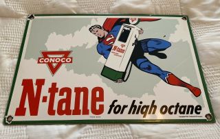 Vintage Conoco N - Tane Gasoline Porcelain Sign Man Petroliana Gas Oil Auto