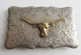 Vintage Belt Buckle Sterling Silver Cowboy Texas Longhorn Steer Western