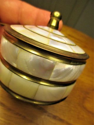 Trinket Box Mother Pearl Shell Brass Abalone Round Lid White Gold Sm Jewelry Box