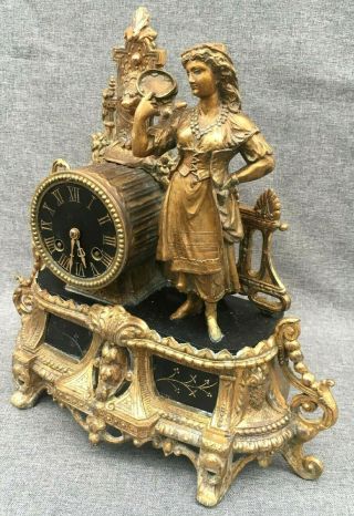 Antique French Art Nouveau Clock Regule Bronze Tone Marble 19th Century